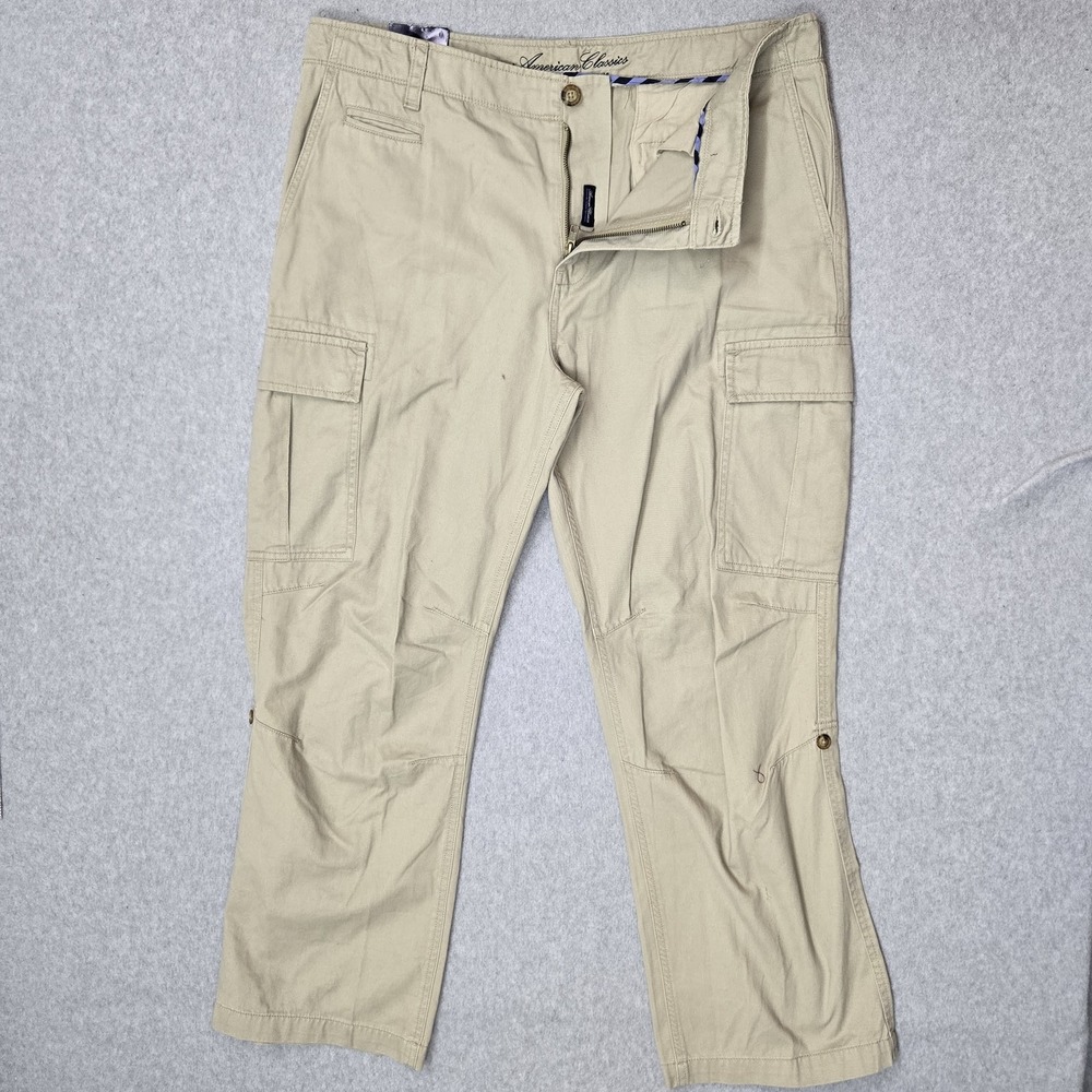Russell Simmons American Classics Men Pants 36X30 Khaki Embroidered Cargo NWT